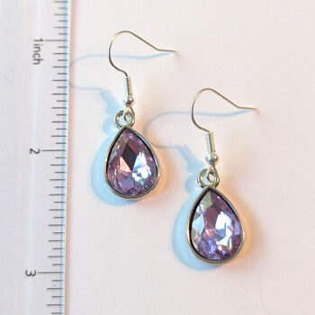 June Birthstone Mauve Glass Rhinestone Teardrop Earrings - Image 3