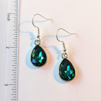 May Birthstone Dark Green Glass Rhinestone Teardrop Earrings - Image 2