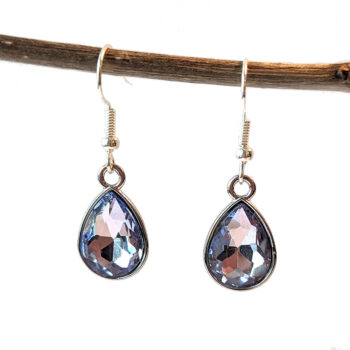 June Birthstone Mauve Glass Rhinestone Teardrop Earrings