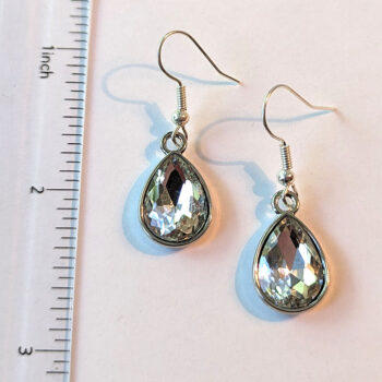 April Birthstone Clear Glass Rhinestone Teardrop Earrings - Image 2