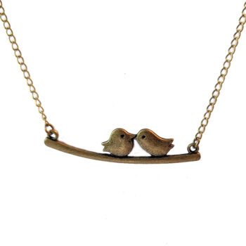 Love Birds on a Branch Antique Bronze Necklace