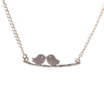 Love Birds on a Branch Silver Necklace