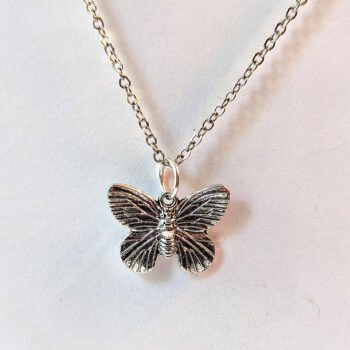 Small Butterfly Vintage Style Antique Silver Necklace