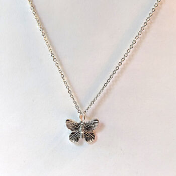 Small Butterfly Vintage Style Antique Silver Necklace - Image 4