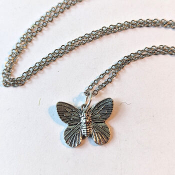 Small Butterfly Vintage Style Antique Silver Necklace - Image 3