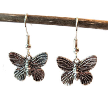 Small Butterfly Antique Silver Earrings