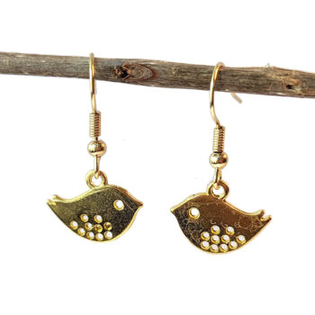 Small Partridge Bird Gold Earrings