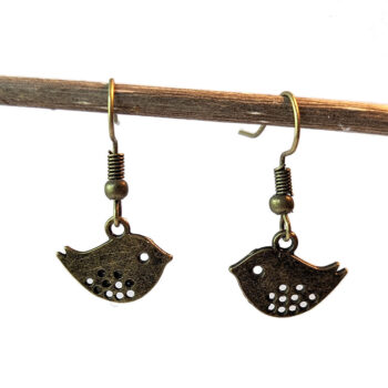 Small Partridge Bird Antique Bronze Earrings