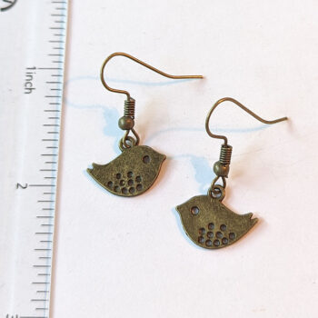 Small Partridge Bird Antique Bronze Earrings - Image 2