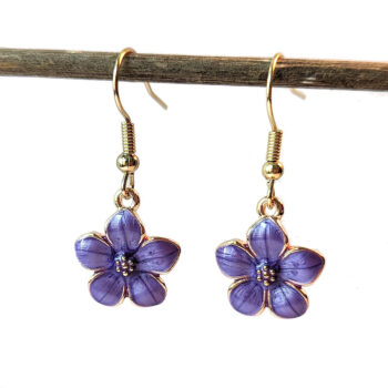 Gold Purple Enamel Flower Earrings