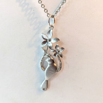 Silver Bird With Flowers Necklace