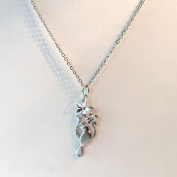 Silver Bird With Flowers Necklace - Image 4