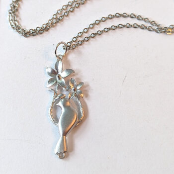 Silver Bird With Flowers Necklace - Image 3