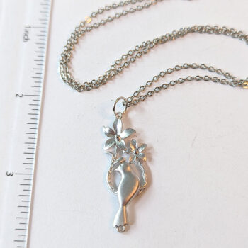 Silver Bird With Flowers Necklace - Image 2