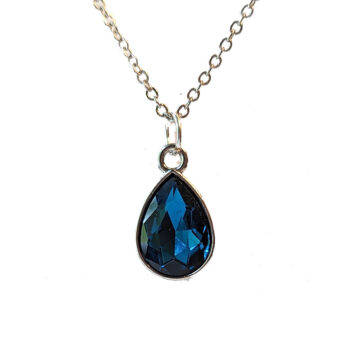 March Birthstone Lake Blue Rhinestone Teardrop Necklace