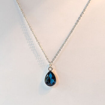 March Birthstone Lake Blue Rhinestone Teardrop Necklace - Image 3