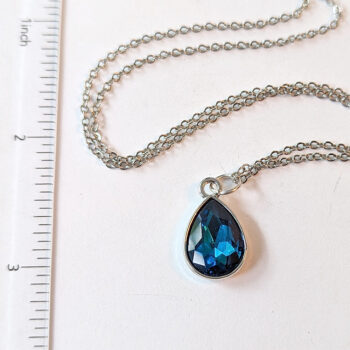 March Birthstone Lake Blue Rhinestone Teardrop Necklace - Image 2