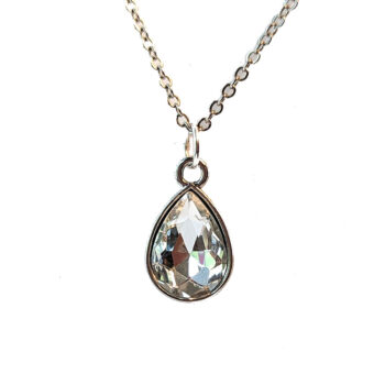 April Birthstone Clear Rhinestone Teardrop Necklace