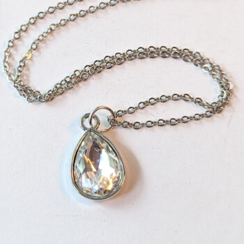 April Birthstone Clear Rhinestone Teardrop Necklace - Image 3