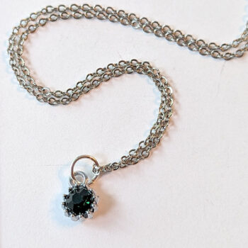 May Birthstone Dark Green Rhinestone Charm Necklace - Image 3