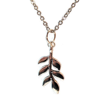 Curved Branch With Leaves Silver Necklace