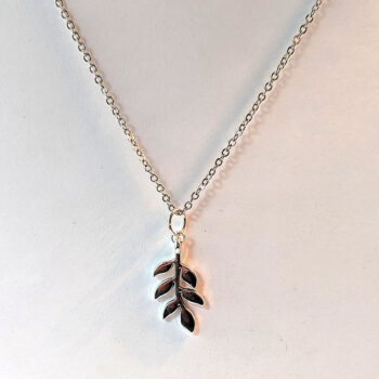 Curved Branch With Leaves Silver Necklace - Image 4