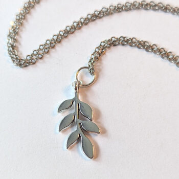 Curved Branch With Leaves Silver Necklace - Image 3