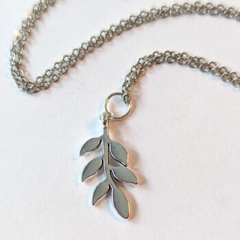 Curved Branch With Leaves Silver Necklace - Image 2