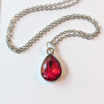 July Birthstone Red Rhinestone Teardrop Necklace - Image 2