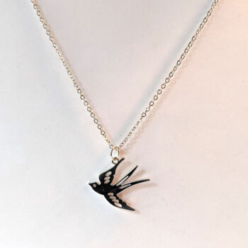 Hollow Silver Flying Sparrow Bird Necklace - Image 4