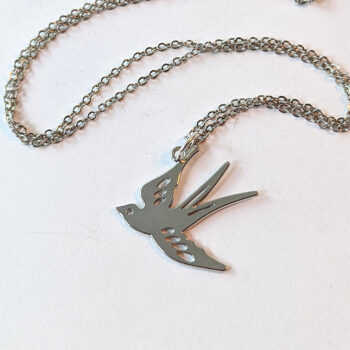 Hollow Silver Flying Sparrow Bird Necklace - Image 3