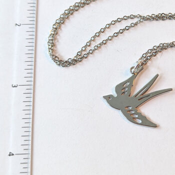 Hollow Silver Flying Sparrow Bird Necklace - Image 2