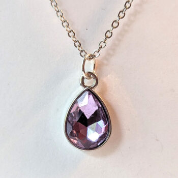 June Birthstone Mauve Rhinestone Teardrop Necklace