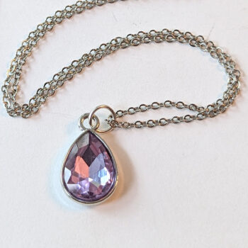 June Birthstone Mauve Rhinestone Teardrop Necklace - Image 3