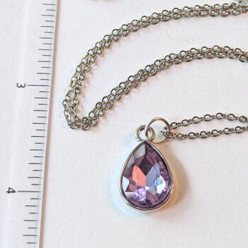 June Birthstone Mauve Rhinestone Teardrop Necklace - Image 2