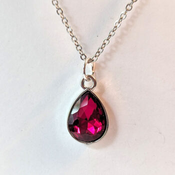 January Birthstone Wine Red Rhinestone Teardrop Necklace