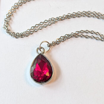 January Birthstone Wine Red Rhinestone Teardrop Necklace - Image 3