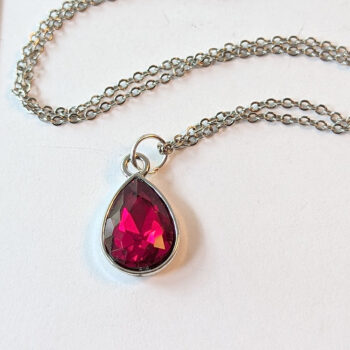 January Birthstone Wine Red Rhinestone Teardrop Necklace - Image 2