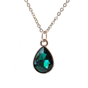 May Birthstone Dark Green Rhinestone Teardrop Necklace