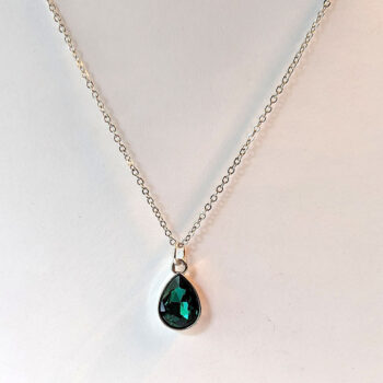 May Birthstone Dark Green Rhinestone Teardrop Necklace - Image 4