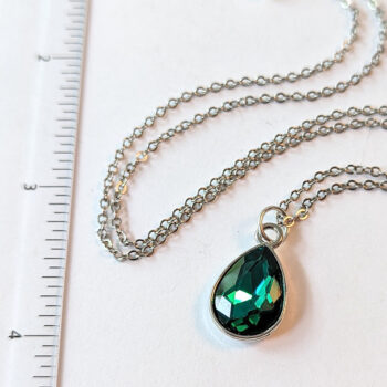 May Birthstone Dark Green Rhinestone Teardrop Necklace - Image 2