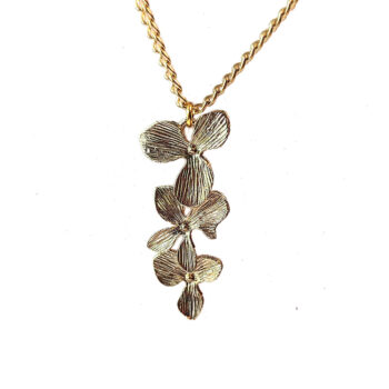 Gold Triple Cascading Fixed Orchid Flower Necklace