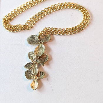 Gold Triple Cascading Fixed Orchid Flower Necklace - Image 3