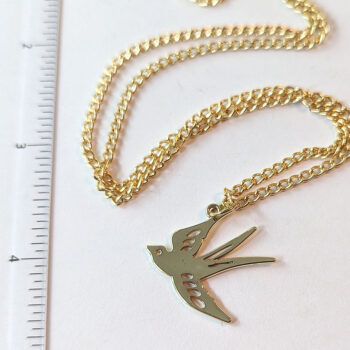 Hollow Gold Flying Sparrow Bird Necklace - Image 2