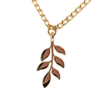 Curved Branch With Leaves Gold Necklace