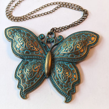 Large Butterfly Vintage Style Antique Bronze Patina Necklace