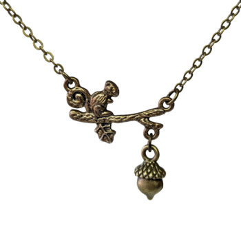 Squirrel on a Branch with an Acorn Antique Bronze Necklace