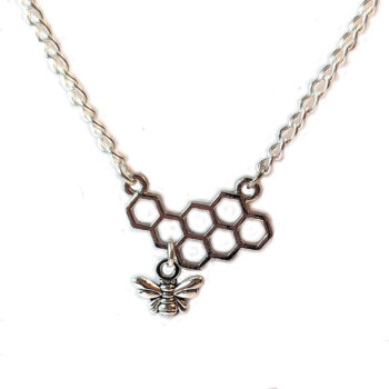 Small Bee with Hive Comb Silver Necklace