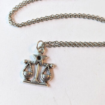 Libra Zodiac Charm Antique Silver Necklace - Image 3