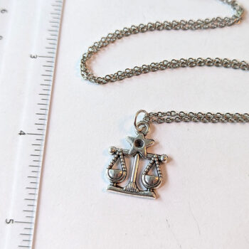 Libra Zodiac Charm Antique Silver Necklace - Image 2